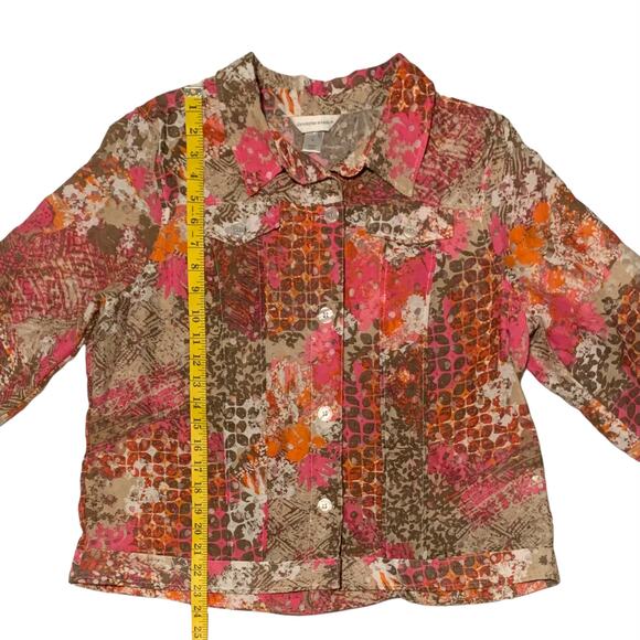 CHRISTOPHER & BANKS Size XL Jacket Mixed Print Pattern Pink Brown Art-To-Wear - Picture 5 of 7
